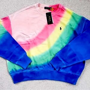 Polo Ralph Lauren Womens French Terry Sweatshirt Tie Dye Rainbow Pullover Small